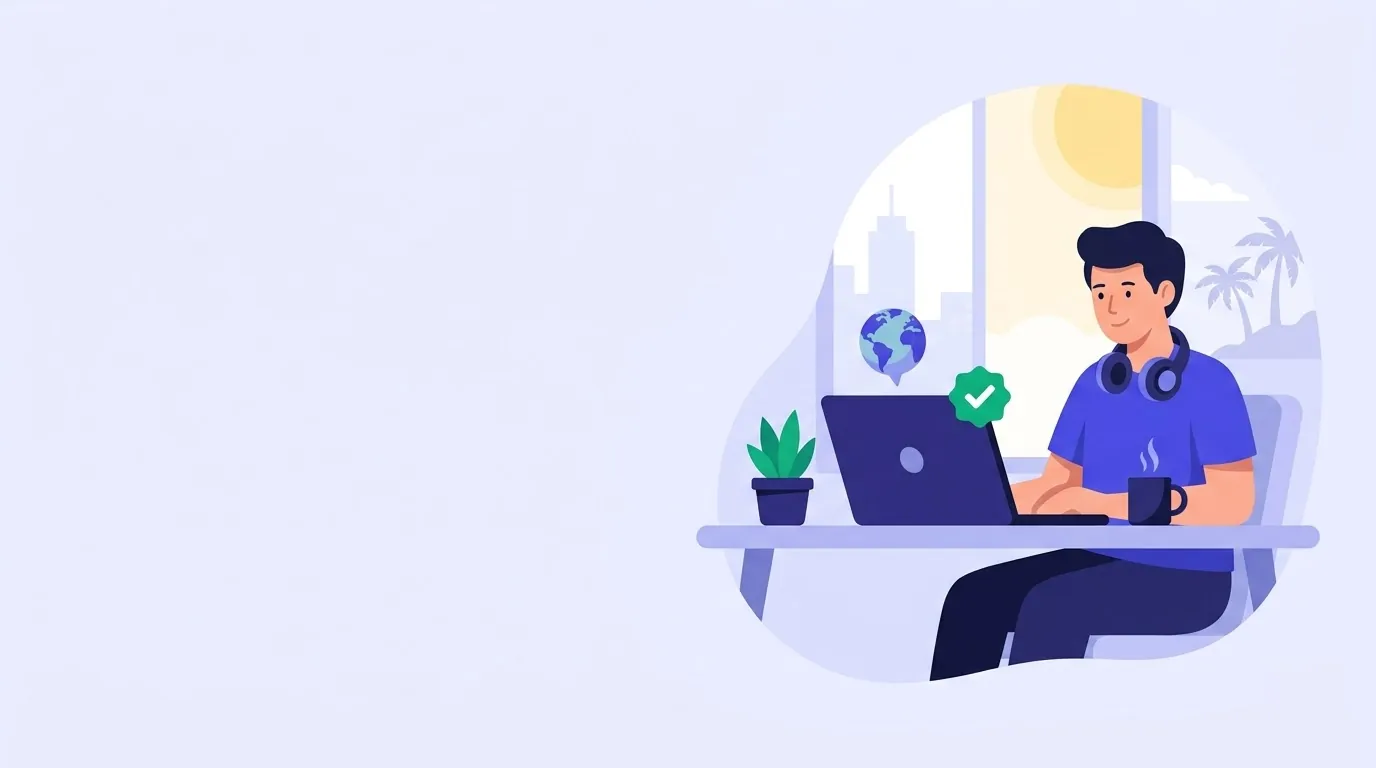 Illustration of a professional working remotely from home at a laptop